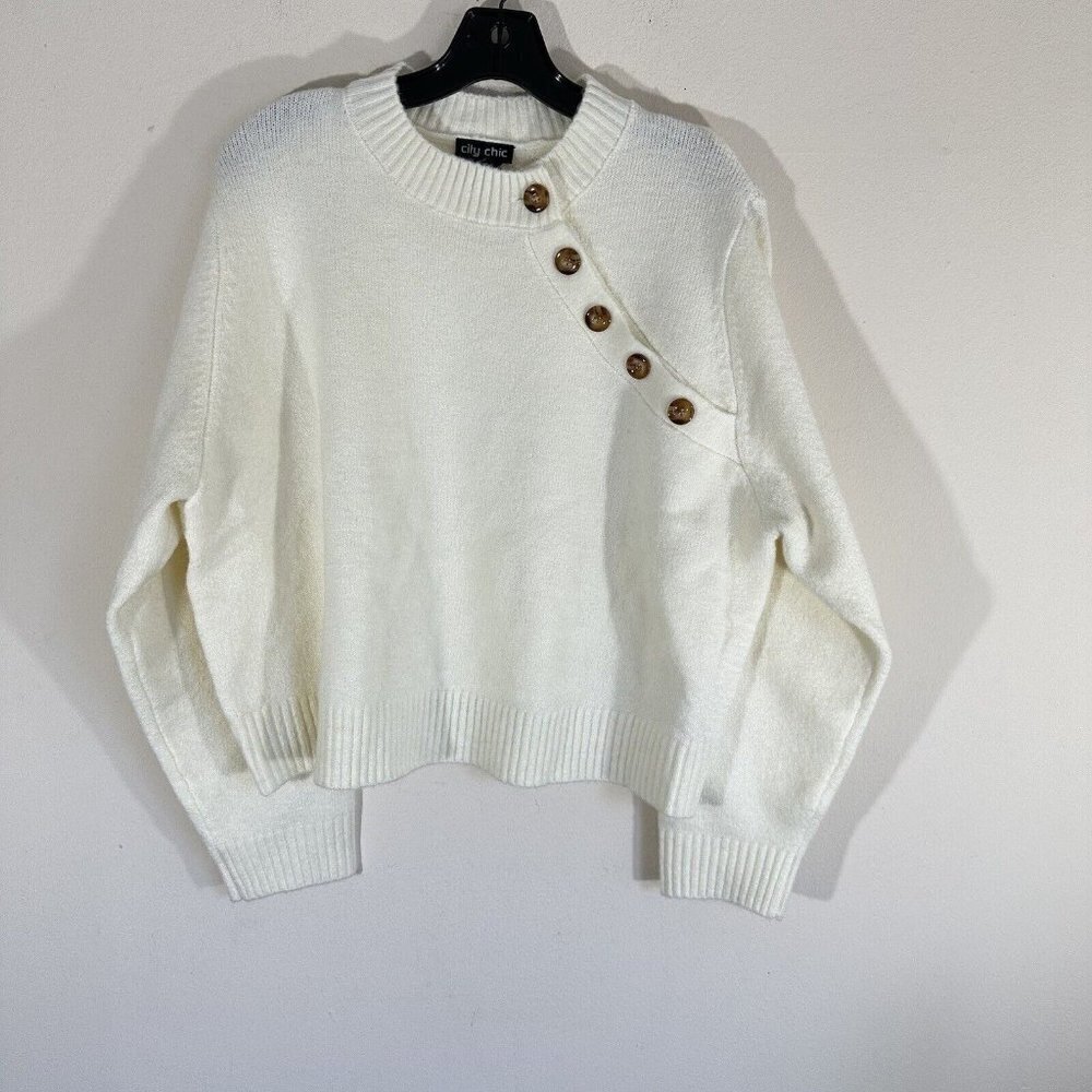 City Chic Women's Plus Size Sweater Size 16 Cream Color Button Crop New